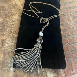 Ann Taylor silver beaded tassel necklace